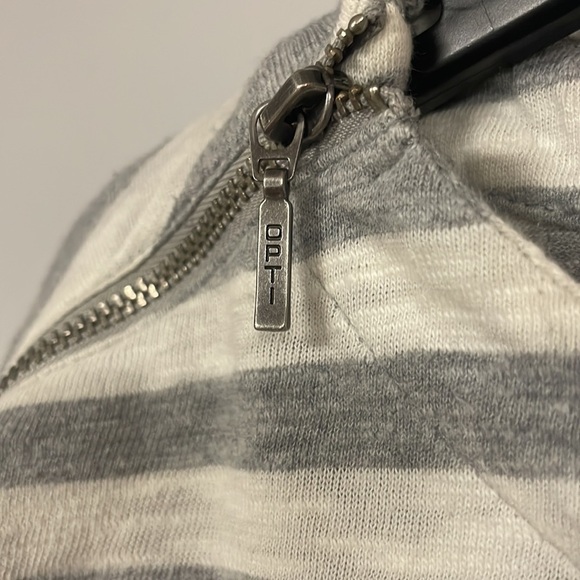 Talbots black cream gray stripe long sleeve soft knit tee shirt top, M, zipper - Picture 8 of 9